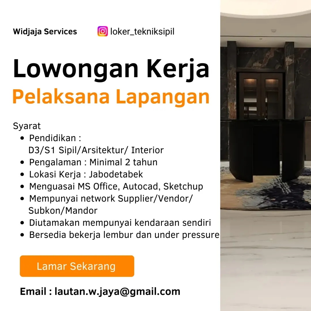 Lowongan Kerja Pelaksana Lapangan – Jabodetabek