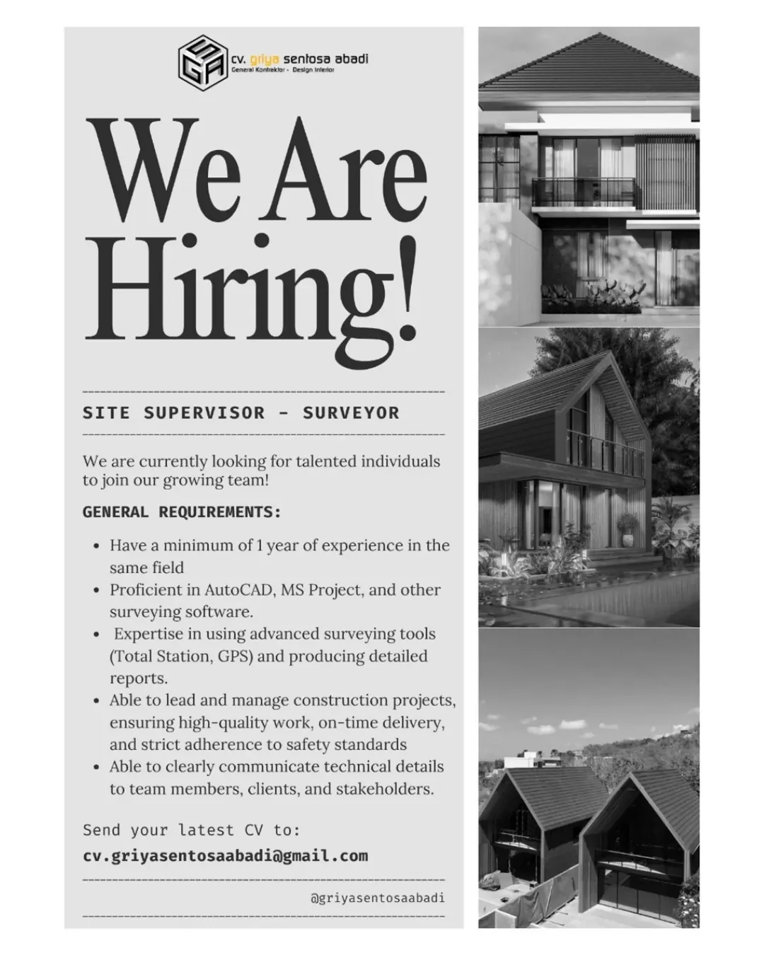 Lowongan Kerja Site Supervisor – Surveyor | CV. Griya Sentosa Abadi