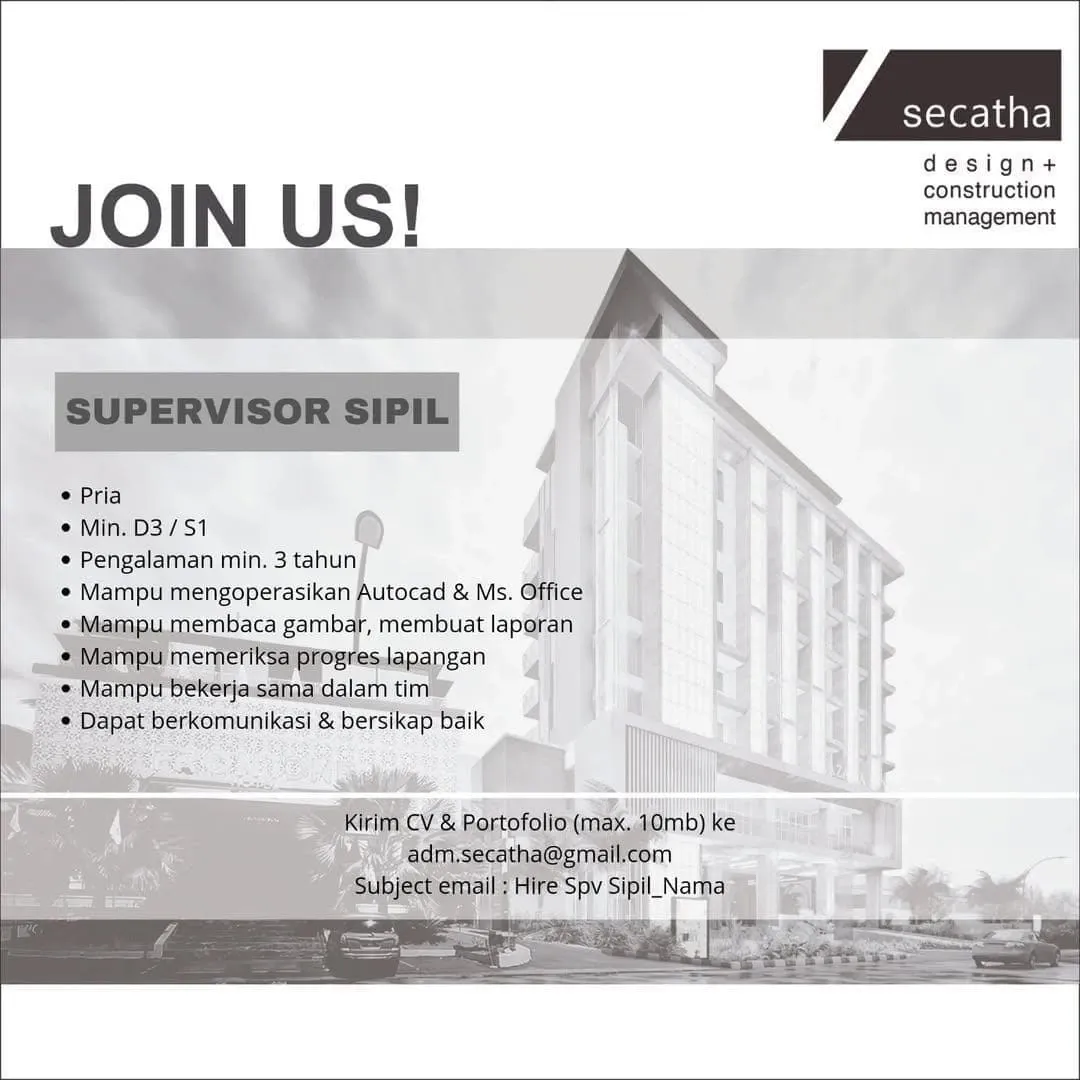 Lowongan Kerja Supervisor Sipil – Secatha