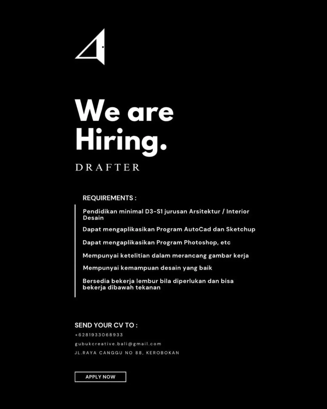 Lowongan Kerja Drafter – Kerobokan, Bali