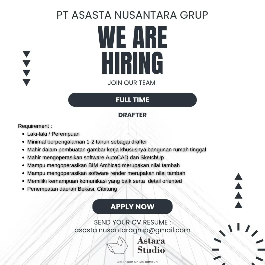 Lowongan Drafter – PT Asasta Nusantara Grup Bekasi & Cibitung