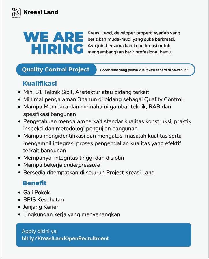 Lowongan Quality Control Proyek – Kreasi Land