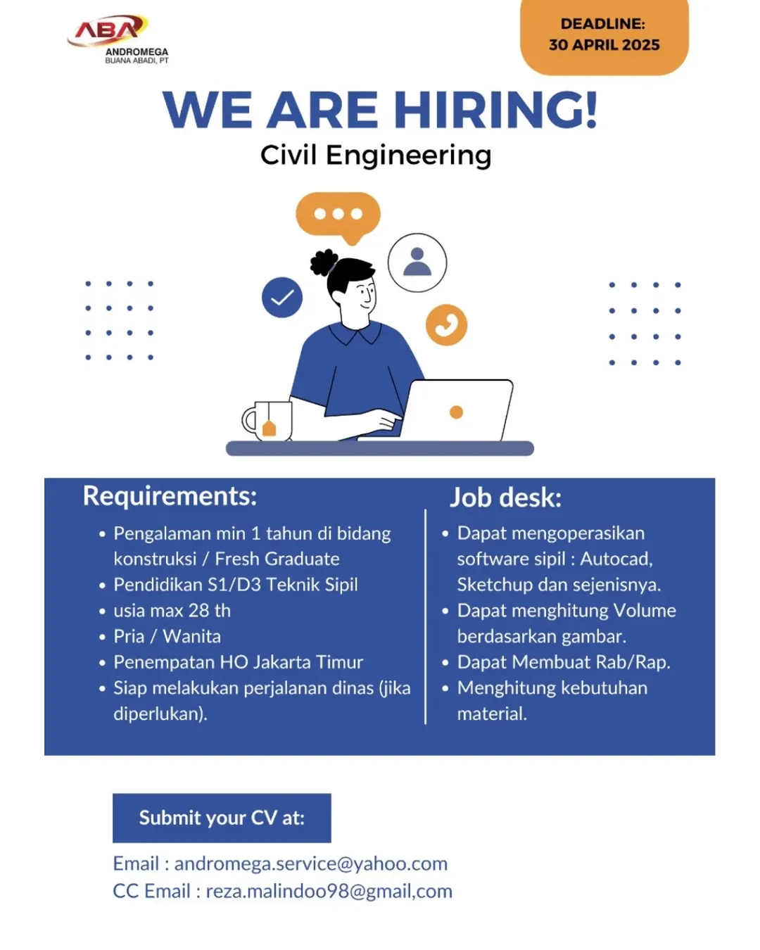 Lowongan Civil Engineering PT Andromega Buana Abadi – Jakarta Timur