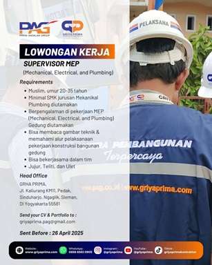 Lowongan Supervisor MEP GRHA PRIMA – Penempatan Yogyakarta