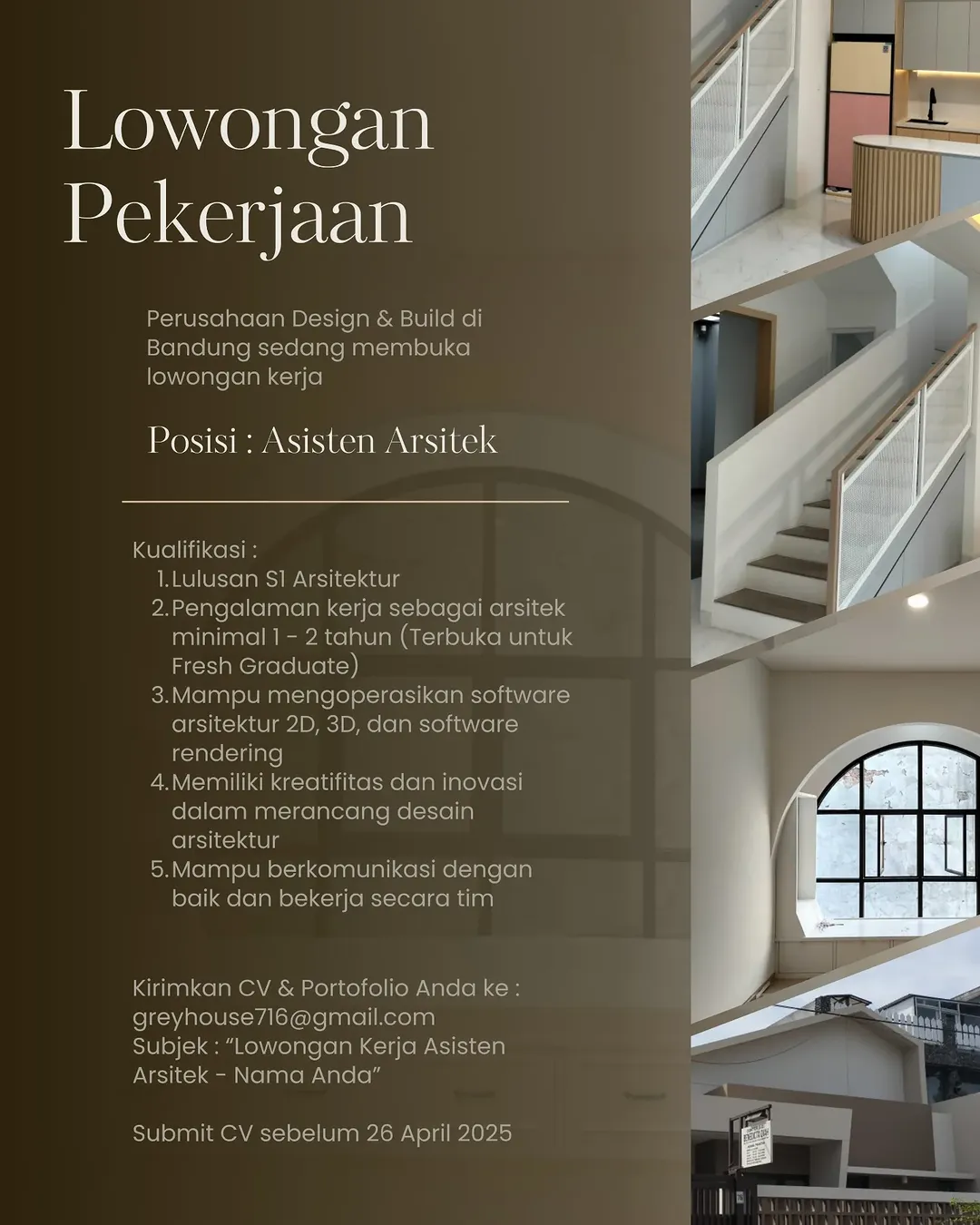 Lowongan Asisten Arsitek Bandung – Design & Build Company
