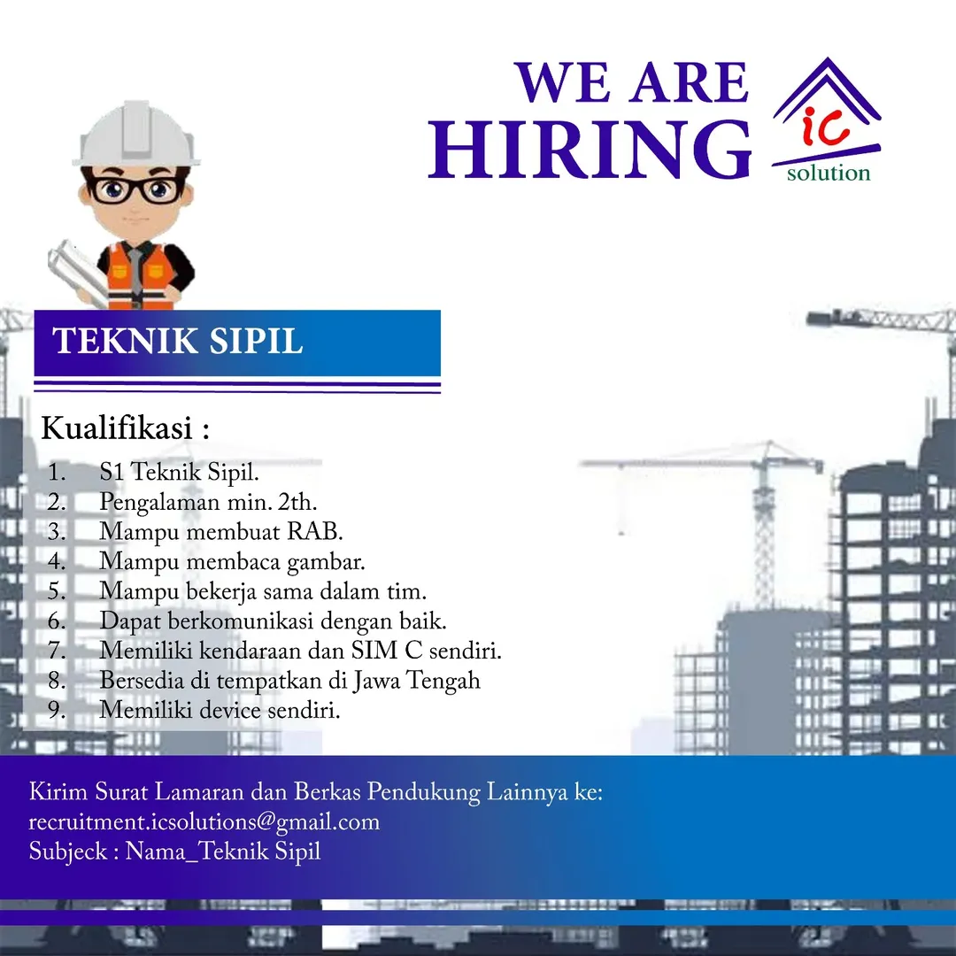Lowongan Kerja Teknik Sipil – IC Solution (Penempatan Jawa Tengah)