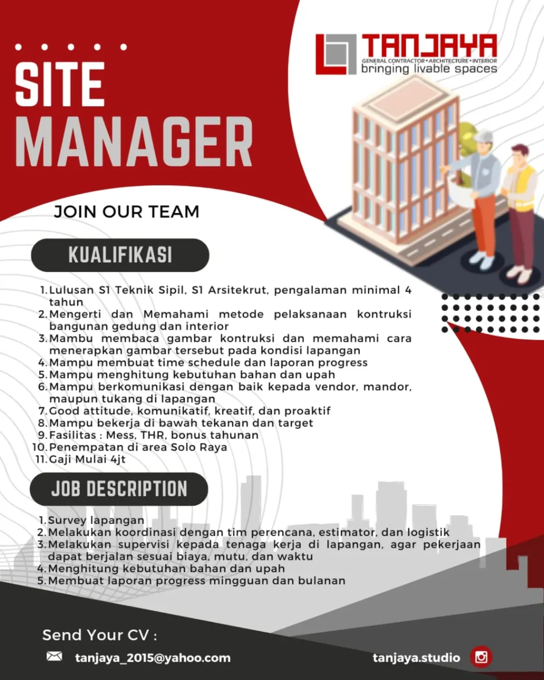 Lowongan Kerja Site Manager – TANJAYA Studio (Solo)